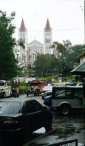 Cahtolic church and jeepneys in Baguio